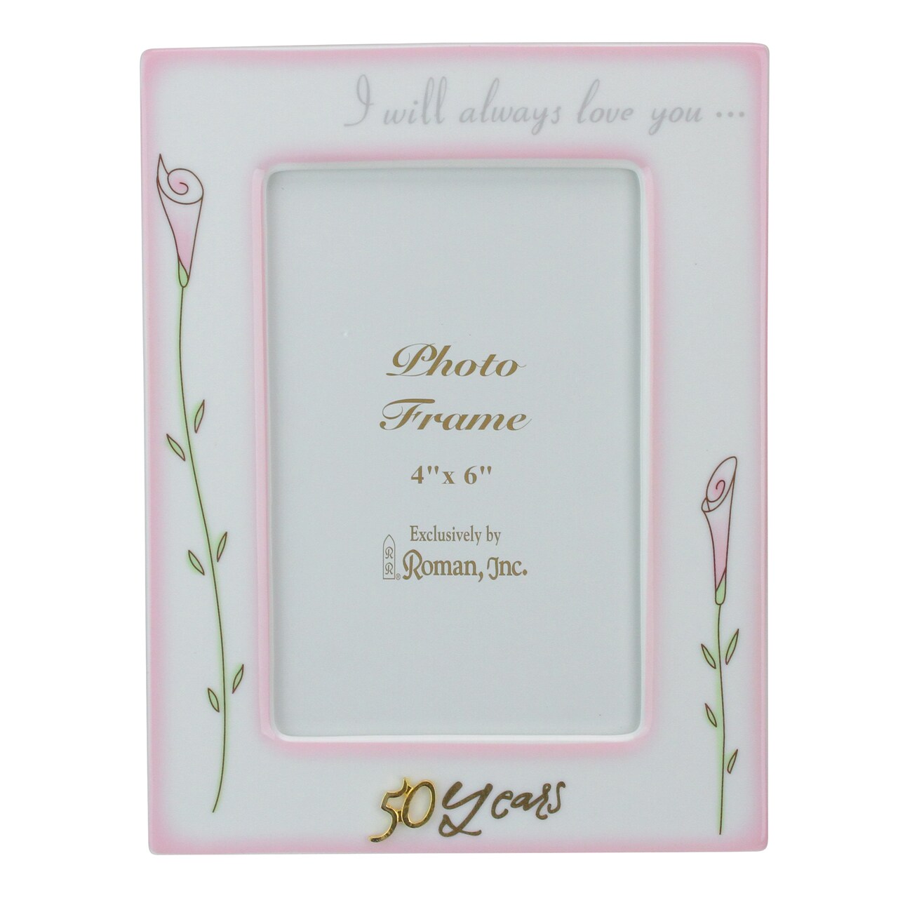 Roman Floral 50th Wedding Anniversary Picture Frames - for a 4" x 6" Photo - 8" - Set of 2